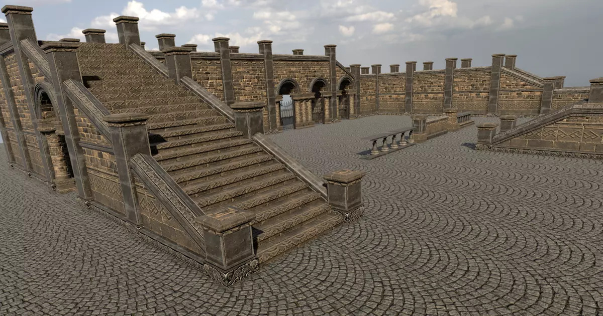 Unity Asset Store 中的模块化庭院包。