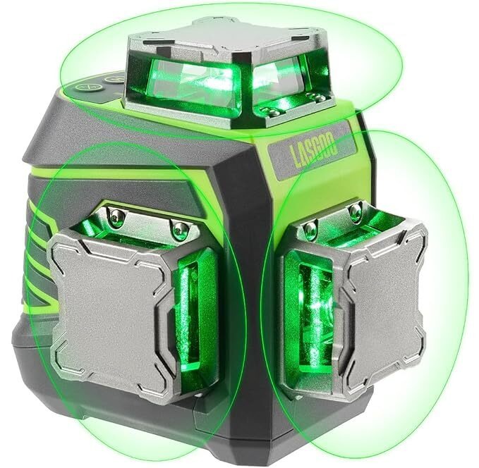 激光水平仪 3x360° 自动调平，3D 绿色十字线激光，适用于建筑和挂画，配有可充电电池、遥控器、磁性旋转支架 - LG-3Dx